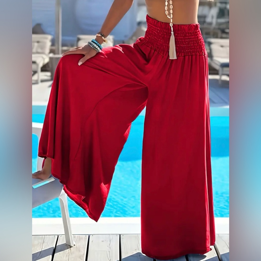 NWT - Elegant Red Wide-Leg Palazzo Pants
